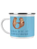 Mr. & Mrs. Panda Camping Emaille Tasse Brautpaar Herzen mit Spruch in Sky Blue