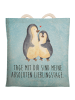 Mr. & Mrs. Panda Stofftragetasche Pinguin umarmen mit Spruch in Eisblau