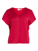 Vila Satin Blusen Shirt Top Glänzendes Kurzarm Oberteil in Rot-4
