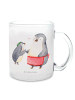 Mr. & Mrs. Panda Teetasse Glas Pinguin mit Kind ohne Spruch in Transparent