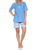NORMANN Schlafanzug kurzarm Pyjama Shorty Karohose Jersey Übergrößen in blau