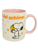 Snoopy Peanuts Snoopy Tasse die Welt Kaffeetasse Becher 320 ml in weiss/rosa