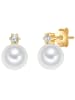 Valero Pearls Perlen-Ohrstecker Sterling Silber Zirkonia Süßwasser-Zuchtperle in gelbgold