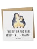 Mr. & Mrs. Panda Einladungskarte Pinguin umarmen mit Spruch in Weiß