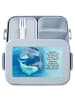 Mr. & Mrs. Panda Bentobox Walfisch Thunfisch Design mit Spruch in Blau Pastell