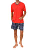 NORMANN Schlafanzug kurzarm Shorty mit karierter Jersey Hose in rot