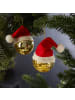 MARELIDA 4x Weihnachtsbaumschmuck Discokugel mit Nikolausmütze H: 7cm in gold