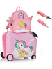 COSTWAY 2 tlg. Kinderkoffer Rucksack in Rosa