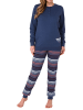 NORMANN Pyjama Bündchen und gestreifter Hose - 69179 in blau-melange