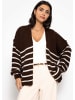 SASSYCLASSY Gestreifter Cardigan mit Außennähten in Dunkelbraun