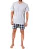 NORMANN Schlafanzug kurzarm Shorty mit karierter Jersey Hose in grau