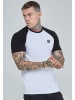 SikSilk T-Shirt Raglan in White, Black