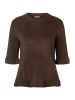 More & More kurzer, femininer Halbarmpullover, Rüschen in espresso brown