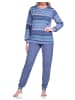 NORMANN Frottee Schlafanzug Bündchen  Streifendesign - 75856 in blau-melange