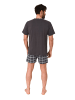 NORMANN Schlafanzug kurzarm Shorty mit karierter Jersey Hose in anthrazit