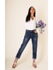 Nina Carter Boyfriend Denim Jeans Hose Stretch Weites Bein Baggy Relaxed in Dunkelblau