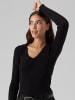 Vero Moda Eleganter Ripp Strick Pullover V-Ausschnitt VMEVIE in Schwarz