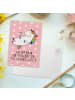 Mr. & Mrs. Panda Postkarte Einhorn Blümchentail mit Spruch in Rot Pastell