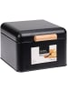 Excellent Houseware Metallbrotkasten mit Holzgriff in Schwarz, 22 x 20 x 14 cm