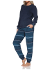 NORMANN Frottee Schlafanzug langarm Bündchen Streifenoptik in jeansmelange