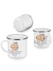 Mr. & Mrs. Panda Camping Emaille Tasse 7. Hochzeitstag Kupferhoc... in Weiß