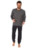 NORMANN Frottee Pyjama langarm Schlafanzug Bündchen Streifen - 75403 in dunkelgrau