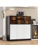 ABRIHOME Sideboard in Schwarz 100x40x105 cm mit LED Beleuchtung 6 Türen und 14 Fächern