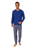 NORMANN langarm Schlafanzug Pyjama Bündchen und karierter Jersey Hose - 83177 in blau