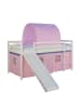 Homestyle4u Hochbett 90x200 mit Vorhang, Lattenrost, Rutsche und Tunnel in Weiß
