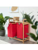 Lumaland Wäschekorb Bambus 73x64x33cm rot 2 Wäschesäcke ausziehbar rot