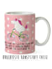Mr. & Mrs. Panda Kaffeetasse Einhorn Radfahrer mit Spruch in Rot Pastell