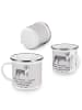 Mr. & Mrs. Panda Emaille Tasse Boston Terrier mit Spruch in Grau Pastell