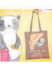 Mr. & Mrs. Panda Tragetasche Panda Klettern mit Spruch in Braun Pastell