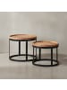 KADIMA DESIGN Beistelltisch-Set Massiv | 2 Runde Tische, Metallgestell in Beige