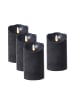 MARELIDA 4er Set LED Kerzenset Rustik Optik Echtwachs flackernd H: 12,5cm in schwarz