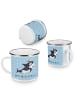 Mr. & Mrs. Panda Camping Emaille Tasse Orca Zylinder mit Spruch in Blau Pastell