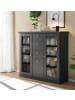 Furn.Design Highboard schwarz matt, Eiche 129 cm, Kommode Landhaus mit Soft-Close