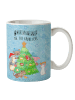 Mr. & Mrs. Panda Kaffeetasse Weihnachtsbaum schmücken mit Spruch in Eisblau