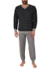 NORMANN Frottee Pyjama langarm Bündchen Ringel - 49689 in schwarz