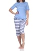 NORMANN Kurzarm Capri Schlafanzug Pyjama Katzen Optik Übergrößen in blau