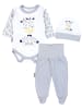 TupTam Baby Bekleidungsset Langarmbody Hose Mütze3 teilig in grau/weiß