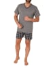 NORMANN Schlafanzug kurzarm Shorty mit karierter Jersey Hose - 86244 in grau