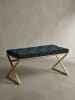 KADIMA DESIGN Samt Sitzbank im Chesterfield-Stil, Schwarz, robustes Metallgestell