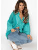 SASSYCLASSY Leinen Bluse mit Spitze in Aqua