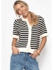 SASSYCLASSY Gestreifte Kurzarm-Strickjacke mit Volants in Offwhite
