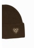Faera Strickmütze mit Umschlag gerippt warm Herz Patch in Dunkelbraun