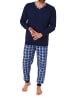 NORMANN Langarm Schlafanzug Bündchen und karierter Jersey Pyjamahose - 86150 in navy