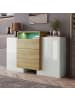 ABRIHOME LED Sideboard in Hochglanzweiß mit RGB Beleuchtung 140x30 cm und Holzoptik