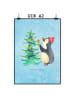 Mr. & Mrs. Panda Poster Pinguin Weihnachtsbaum ohne Spruch in Eisblau