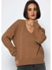 SASSYCLASSY Oversize Baumwoll-Pullover mit tiefem V-Ausschnitt in Braun